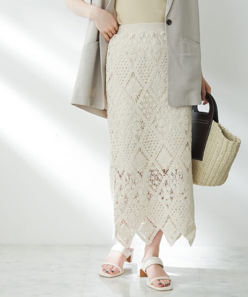 SENSE OF PLACE by URBAN RESEARCH（センスオブプレイスバイアーバンリサーチ）の「クロシェナロースカート（スカート・レディース・IVORY/BRICK/CHARCOAL・S/M）」の6枚目の写真