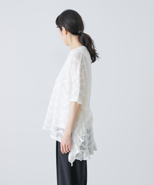 かぐれ(カグレ)の「unfil PATTERN MESH RUFFLED T-SHIRTS(Tシャツ/カットソー・レディース・OFF WHITE/BLACK・1)」の13枚目の写真