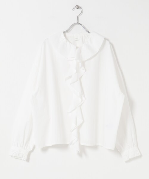 かぐれ　フリルカラーシャツ　ブラウス　ホワイト かぐれ ブラウス シャツ コットンリネンフリルカラーシャツ レディース