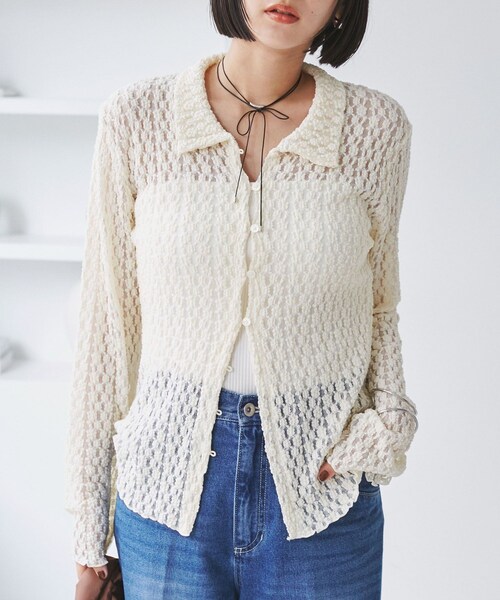 VIS（ビス）の「レースポロ襟カーディガン（カーディガン/ボレロ・レディース・ブラック/キナリ/ブラウン系・F）」の12枚目の写真