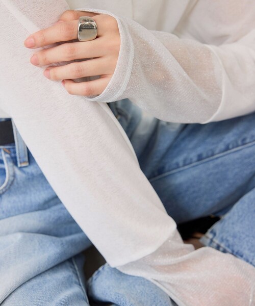 VIS（ビス）の「ラメメッシュスリーブ切り替えシアーロンT（Tシャツ/カットソー・レディース・ブラック/ライトグレー/ホワイト/ピンク・F）」の18枚目の写真