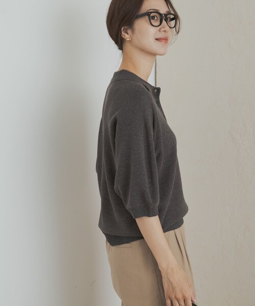 URBAN RESEARCH DOORS（アーバンリサーチドアーズ）の「ニットポロシャツ（ポロシャツ・レディース・BLACK/CHARCOAL/Y.KHAKI・M）」の18枚目の写真