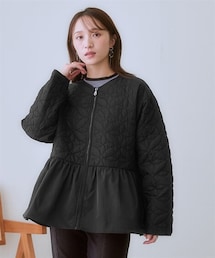 nissen | 花柄キルティング中綿ペプラムデザインコート(ジャケット/アウター)