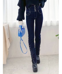 EMODA | ヘムレースアップハイウエストパギンス(デニムパンツ)