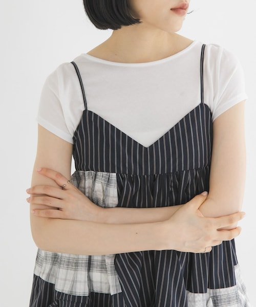 KBF（ケイビーエフ）の「タックドレープTEE（Tシャツ/カットソー・レディース・OFF/BLACK/MELON/CHALK・One）」の6枚目の写真