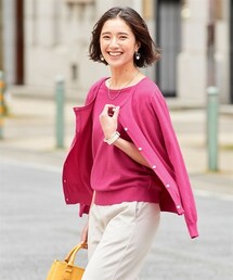 nissen | 大きいサイズ［優しい肌触りのド定番シリーズ］パール調ボタンニットカーディガン（アンサンブル可）(カーディガン/ボレロ)