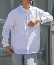 『WEB限定』『XLサイズあり』リラックスコットンリネンレギュラーカラー長袖シャツ