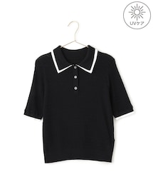 【ちゃんと+かわいい保証】シャーベットニットミニケーブルポロカラーニット/UVケア