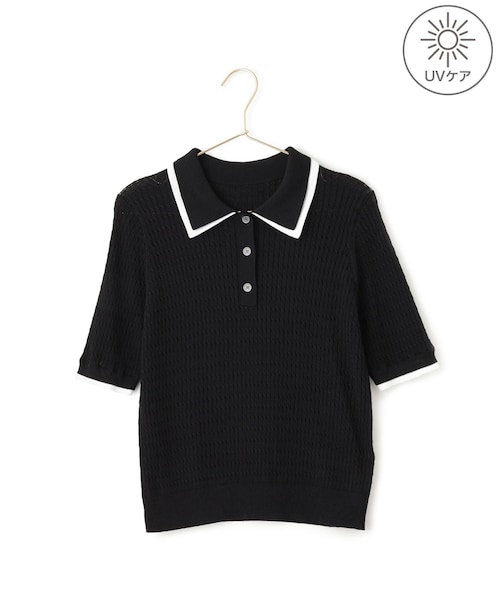 ROPE' PICNIC(ロペピクニック)の「【ちゃんと+かわいい保証】シャーベットニットミニケーブルポロカラーニット/UVケア(ニット/セーター・レディース・ブラック/ダークブラウン/キミドリ/ブルー系・F)」の1枚目の写真