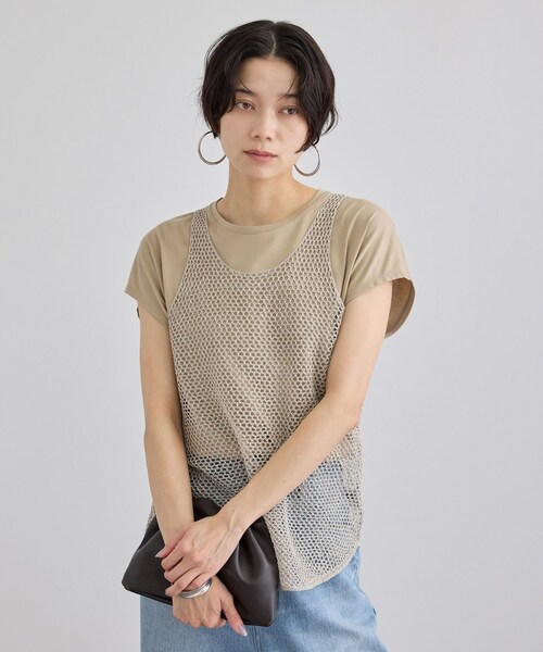 ADAM ET ROPE'（アダムエロペ）の「ラメメッシュタンクトップ（タンクトップ・レディース・ブラウン/ベージュ・F）」の5枚目の写真
