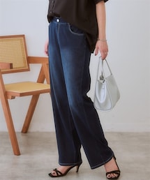 nissen | ＜大きいサイズ＞ よく伸びるひんやりニットデニムパンツ（ゆったりヒップ）（接触冷感）(パンツ)