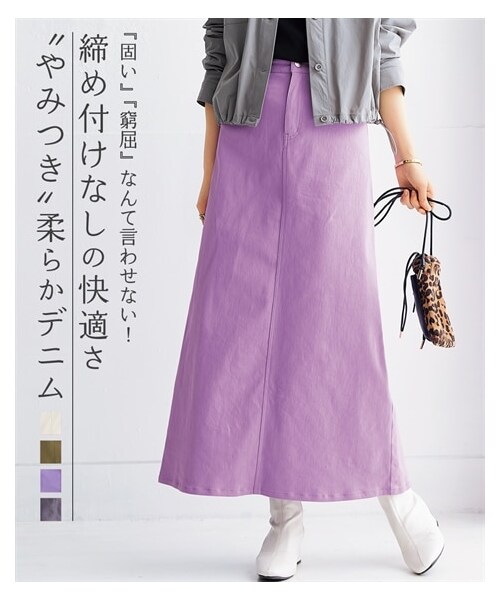 nissen（ニッセン）の「ストレッチゆるリラックスカラーデニムスカート（ゆったりヒップ）＜大きいサイズ有＞（スカート・レディース・ソフトピンク/ソフトカーキ/バニラソフト/セサミグレー/ラベンダー・L/LL/3L/4L/5L/6L/8L/10L/M/S）」の12枚目の写真