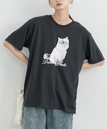nissen | パールモチーフ付ねこちゃんプリントＴシャツ(Tシャツ/カットソー)