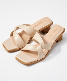 nissen | 【ゆったり幅広】スクエアトゥクロスストラップサンダル（低反発中敷）（ワイズ４Ｅ）(サンダル)