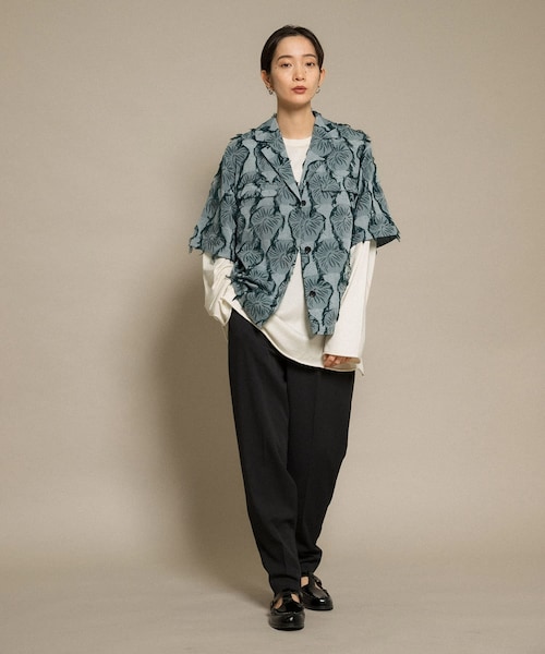 KBF(ケイビーエフ)の「カットジャガードハーフスリーブジャケット(テーラードジャケット・レディース・GREEN/BEIGE・one)」の16枚目の写真