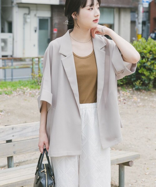 ITEMS URBANRESEARCH(アイテムズ アーバンリサーチ)の「メッシュ半袖ジャケット(テーラードジャケット・レディース・BLK/BEG・Free)」の14枚目の写真