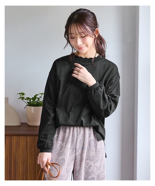 nissen（ニッセン）の「＜大きいサイズ＞綿混カギ針ネックソフトカットソー（Tシャツ/カットソー・レディース・クラウドブルー/オフホワイト/クラウドピンク/黒/カーキ・L/LL/3L/4L/5L/6L/8L/10L）」の3枚目の写真