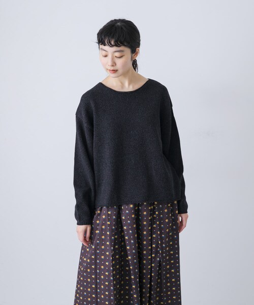 かぐれ（カグレ）の「テープヤーンボートネックニット（ニット/セーター・レディース・L/BEIGE/BLACK・Free）」の2枚目の写真