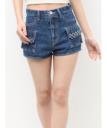 GYDA | ring bijou studsデザインデニムショートパンツ(デニムパンツ)