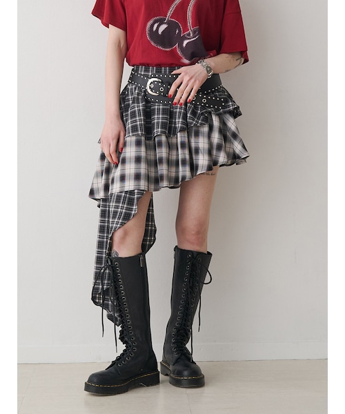アシメヘムチェックフリルスカート