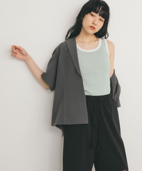 KBF（ケイビーエフ）の「Miller　Panel ribbed tank top（タンクトップ・レディース・WHT×GN/WHT×NR/BLU×W2/BRN×NV・FREE）」の10枚目の写真