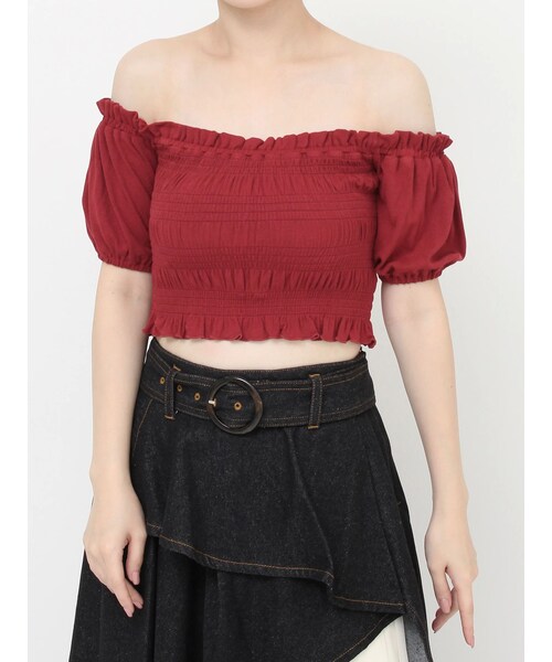 RESEXXY（リゼクシー）の「シャーリングカットトップス（Tシャツ/カットソー・レディース・ブラック/レッド/ミックス・F）」の6枚目の写真