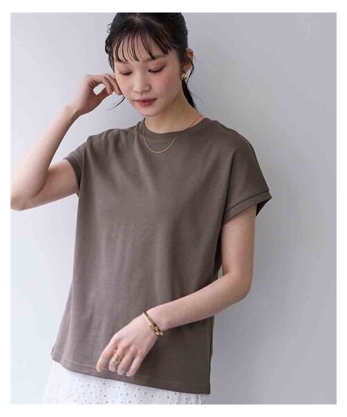 nissen（ニッセン）の「ＵＶカット綿１００％フライス素材フレンチスリーブＴシャツ（Tシャツ/カットソー・レディース・オフホワイト/黒/ダスティ―ピンク/ブルー/ディープグリーン/ブラッドオレンジ/トープ/グレージュ/ローズ/ラベンダー/不要品番/シュガーピンク・S/M/L/LL/3L）」の22枚目の写真