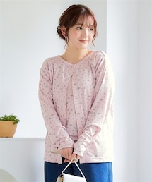 nissen | ＜大きいサイズ＞パターンメッシュアンサンブル(カーディガン＋５分袖Tシャツ)(Tシャツ/カットソー)