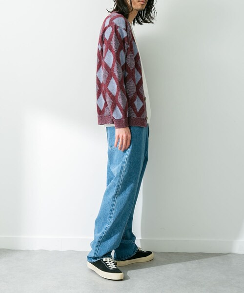 URBAN RESEARCH Sonny Label（アーバンリサーチサニーレーベル）の「ジャガードVネックニットカーディガン（カーディガン/ボレロ・メンズ・ボルドー/オフ/グリーン・M/L）」の5枚目の写真