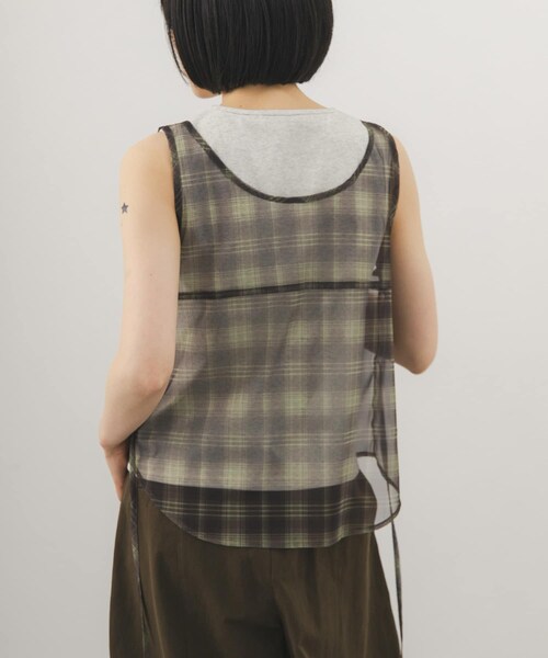 KBF（ケイビーエフ）の「シアーチェックベストSETトップス（タンクトップ・レディース・BRN×BRN/KHAKI×OAT/NAVY×NAVY・One）」の15枚目の写真