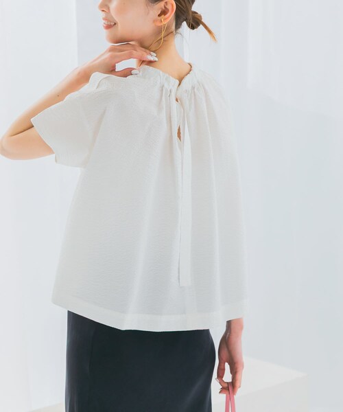 URBAN RESEARCH ROSSO（アーバンリサーチロッソ）の「シアサッカーショートギャザーブラウス（シャツ/ブラウス・レディース・WHITE/GREEN/BLACK・FREE）」の7枚目の写真