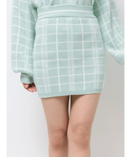 GYDA（ジェイダ）の「CHECK PATTERN ニットスカートライクショートパンツ（スカート・レディース・オフホワイト/ミントグリーン・F）」の3枚目の写真