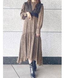 MERCURYDUO | レースビスチェ付フラワーティアードワンピース(ワンピース)