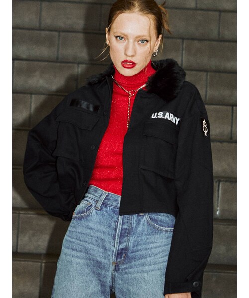 jouetie（ジュエティ）の「ミリタリーショートジャケット（テーラードジャケット・レディース・ベージュ/カーキ/ブラック・M）」の6枚目の写真