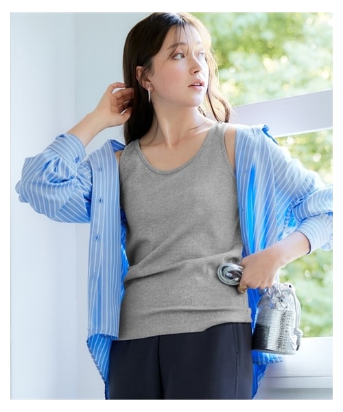 nissen（ニッセン）の「＜大きいサイズ＞ ラメテレコタンクトップ（キャミソール・レディース・ラベンダー×シルバーラメ/ライトグレー×シルバーラメ/黒×ゴールドラメ/ベージュ×シルバーラメ/杢グレー×シルバーラメ・L/LL/3L/4L/5L/6L/8L/10L）」の6枚目の写真