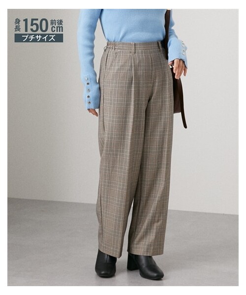nissen（ニッセン）の「小さいサイズ　きれい見えセミワイドパンツ（股下64ｃｍ）　低身長さん・小柄女性（パンツ・レディース・ベージュ/スモーキーグリーン/黒/ネイビー/ブラウンチェック/ピンク/グレー/エクリュ/ブラウン・PSS/PS/PM/PL）」の9枚目の写真