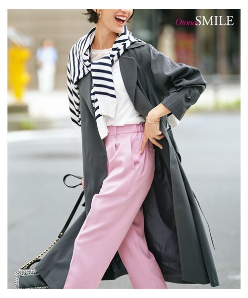 nissen（ニッセン）の「ベルテッドスプリングコート【OtonaSMILE】（トレンチコート・レディース・ライトベージュ/ネイビーグレー/ピンク・M/L/LL/3L/4L/5L）」の3枚目の写真