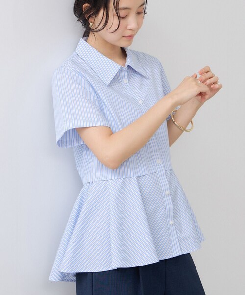 VIS(ビス)の「ペプラム切替キャップスリーブシャツ(シャツ/ブラウス・レディース・ネイビー/サックス/ピンク・F)」の2枚目の写真