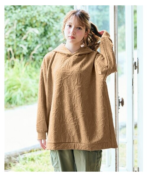 nissen（ニッセン）の「＜大きいサイズ＞ふくれフラワージャガードチュニックパーカー（パーカー・レディース・ピンク/ベージュ/グレー/黒・L/LL/3L/4L/5L/6L/8L/10L）」の20枚目の写真