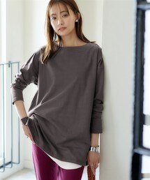 nissen | 綿１００％バスクオーバーサイズ長袖チュニック（UVカット）(Tシャツ/カットソー)