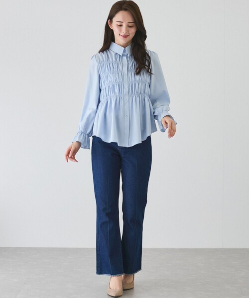 Jayro（ジャイロ）の「ギャザーブラウス　（シャツ/ブラウス・レディース・ブラック/ホワイト/ブルー・F）」の14枚目の写真