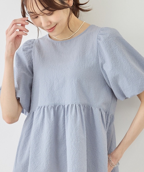 ROPE' PICNIC(ロペピクニック)の「【ベストヒット】細見えバルーンペプラムブラウス(シャツ/ブラウス・レディース・ブラック/キナリ/キナリ系/サックス/ダークブラウン・F)」の5枚目の写真