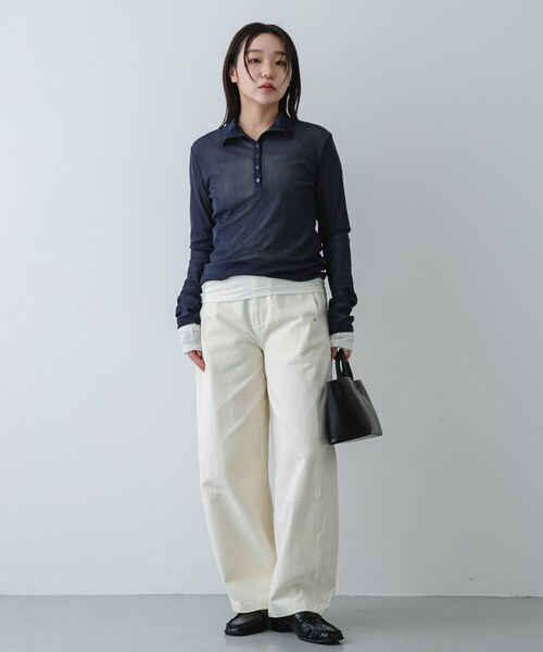 SENSE OF PLACE by URBAN RESEARCH（センスオブプレイスバイアーバンリサーチ）の「シアーレイヤードカットポロシャツ（その他トップス・レディース・BLK×GRY/NVY×IVO/BEG×IVO・One）」の22枚目の写真