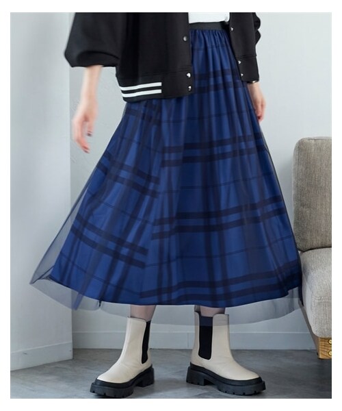 nissen（ニッセン）の「大きいサイズ プリントチュールスカート（ゆったりヒップ）（スカート・レディース・レオパード柄/ブルー系チェック柄/ベージュ系ドット柄・L/LL/3L/4L/5L/6L/8L/10L）」の5枚目の写真