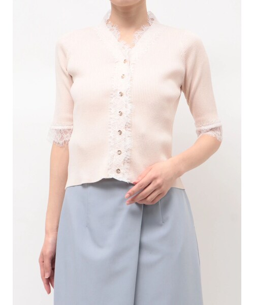 TONAL（トーナル）の「レースフリルリブニット（ニット/セーター・レディース・オフホワイト/グレー/ベビーピンク・M）」の7枚目の写真