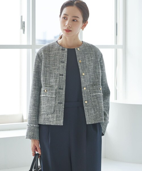 URBAN RESEARCH（アーバンリサーチ）の「ノーカラーツイードジャケット（ノーカラージャケット・レディース・OFF WHITE/BLACK MIX・Free）」の3枚目の写真