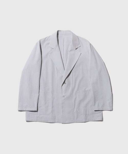 ADAM ET ROPE'(アダムエロペ)の「【Pelemele/ペールメール】COVERALL JACKET SEERSUCKER(テーラードジャケット・メンズ・サックス・L/M)」の3枚目の写真