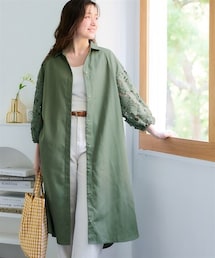 nissen | ＜大きいサイズ＞ふんわりレース袖シャツワンピース(ワンピース)