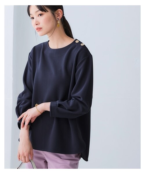 nissen（ニッセン）の「しわになりにくいキレイ目リップル肩ボタン９分袖プルオーバー（抗菌防臭・防しわ）（セットアップ可能）＜大きいサイズ有＞（Tシャツ/カットソー・レディース・グレー/ブラウン/ネイビー・S/M/L/LL/3L/4L/5L/6L/8L/10L）」の6枚目の写真