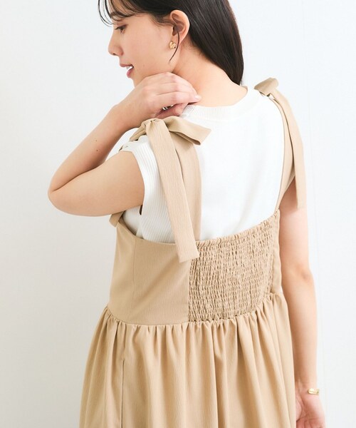 VIS（ビス）の「【WEB限定】ロングストラップリボンティアードワンピース（ワンピース・レディース・ブラック/ベージュ・F）」の8枚目の写真